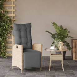 vidaXL Sillón reclinable de jardín con reposapiés ratán PE beige mixto Beige mezcla Sale