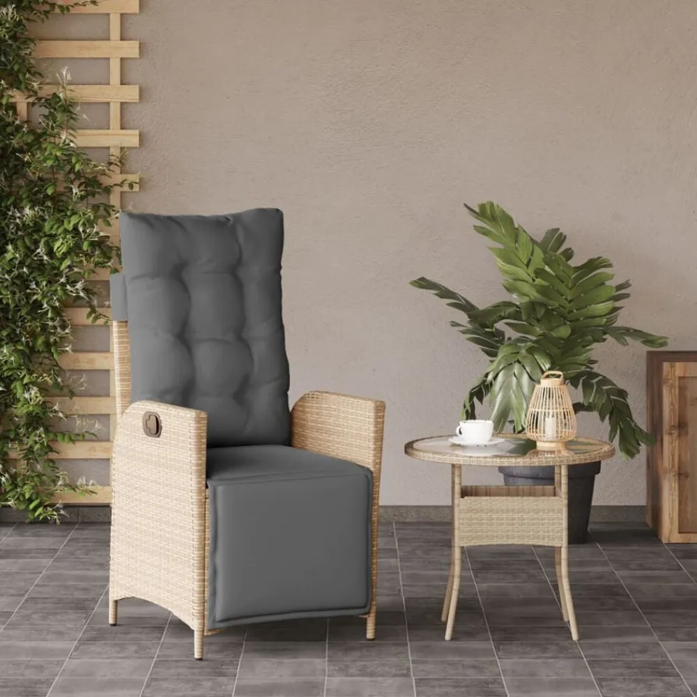 vidaXL Sillón reclinable de jardín con reposapiés ratán PE beige mixto Beige mezcla Sale