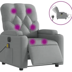 vidaXL Sillón reclinable de masaje eléctrico tela Gris claro New
