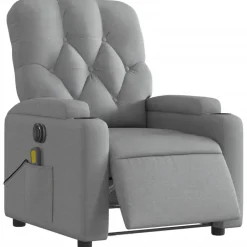 vidaXL Sillón reclinable de masaje eléctrico tela Gris claro New