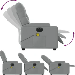vidaXL Sillón reclinable de masaje eléctrico tela Gris claro New