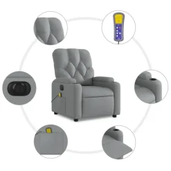vidaXL Sillón reclinable de masaje eléctrico tela Gris claro New