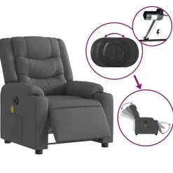 vidaXL Sillón reclinable de masaje eléctrico tela Gris oscuro Online