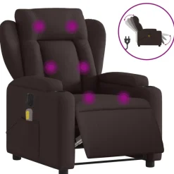 vidaXL Sillón reclinable de masaje eléctrico tela marrón oscuro Marr&oacute;n oscuro Online