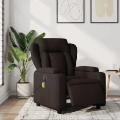 vidaXL Sillón reclinable de masaje eléctrico tela marrón oscuro Marr&oacute;n oscuro Online