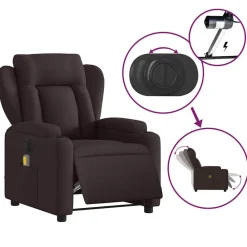 vidaXL Sillón reclinable de masaje eléctrico tela marrón oscuro Marr&oacute;n oscuro Online