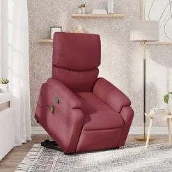 vidaXL Sillón reclinable de masaje elevable tela rojo tinto Rojo vino tinto Clearance