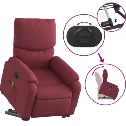 vidaXL Sillón reclinable de masaje elevable tela rojo tinto Rojo vino tinto Clearance
