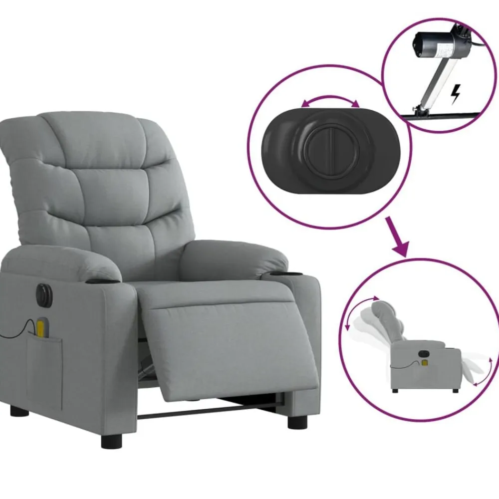 vidaXL Sillas-Sillón reclinable de masaje eléctrico tela