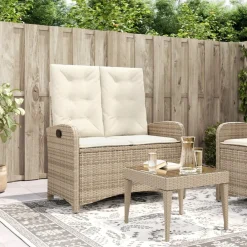 vidaXL Muebles De Jardín-Sillón reclinable de jardín con cojines ratán sintético beige