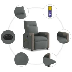 vidaXL Sillón reclinable de masaje eléctrico tela Gris oscuro Discount