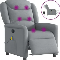 vidaXL Sillón reclinable de masaje eléctrico tela Gris claro Discount