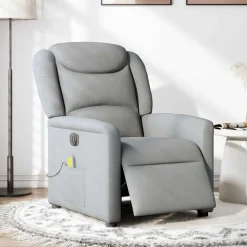 vidaXL Sillón reclinable de masaje eléctrico tela Gris claro Discount