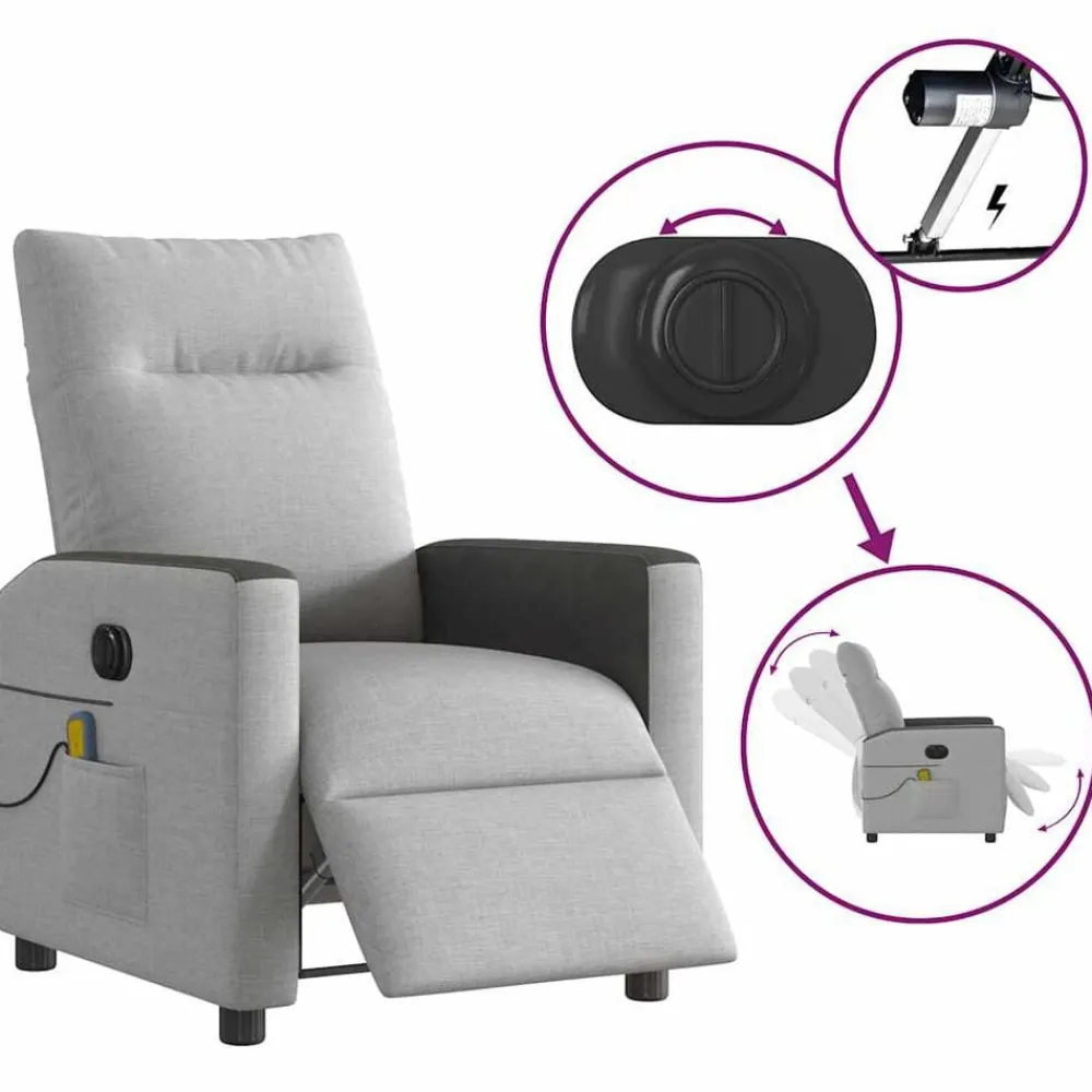 vidaXL Sillón reclinable de masaje eléctrico tela Gris nube New