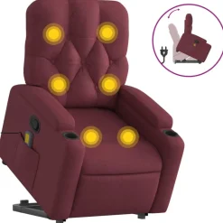 vidaXL Sillón reclinable de masaje elevable tela rojo tinto Rojo vino tinto New