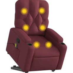 vidaXL Sillón reclinable de masaje elevable tela rojo tinto Rojo vino tinto New