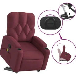 vidaXL Sillón reclinable de masaje elevable tela rojo tinto Rojo vino tinto New