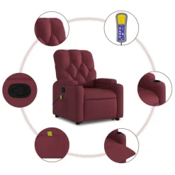 vidaXL Sillón reclinable de masaje elevable tela rojo tinto Rojo vino tinto New