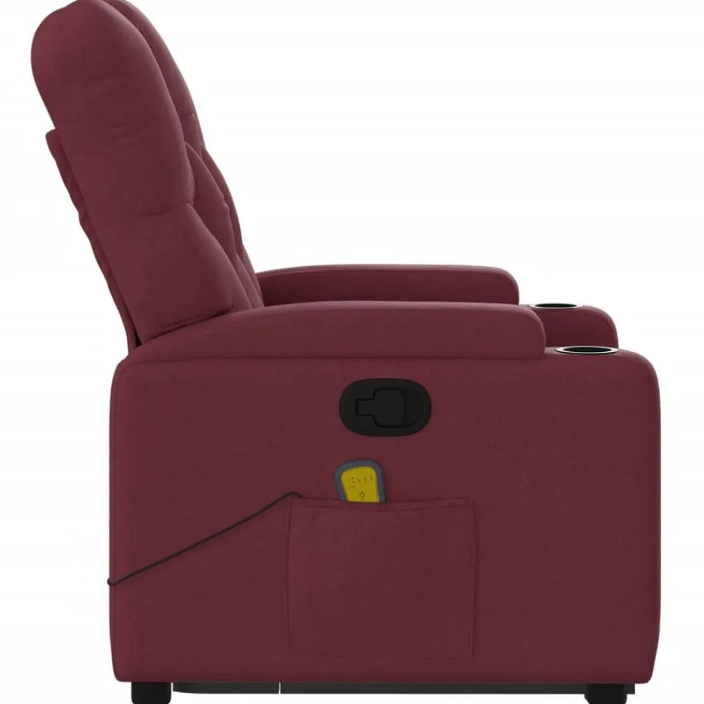 vidaXL Sillón reclinable de masaje elevable tela rojo tinto Rojo vino tinto New