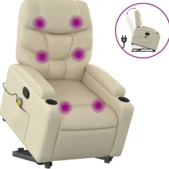 vidaXL Sillón reclinable de masaje de pie cuero artificial color Crema Discount