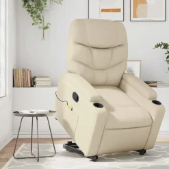 vidaXL Sillón reclinable de masaje de pie cuero artificial color Crema Discount