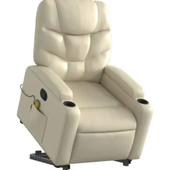 vidaXL Sillón reclinable de masaje de pie cuero artificial color Crema Discount