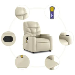 vidaXL Sillón reclinable de masaje de pie cuero artificial color Crema Discount