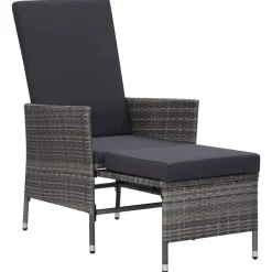 vidaXL Sillón reclinable de jardín con cojines ratán sintético Gris New