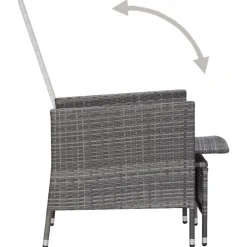 vidaXL Sillón reclinable de jardín con cojines ratán sintético Gris New