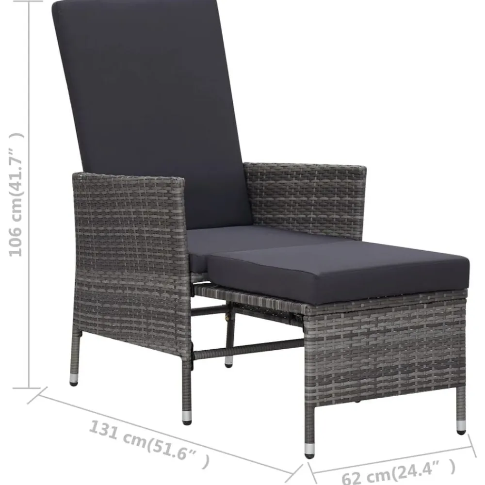 vidaXL Sillón reclinable de jardín con cojines ratán sintético Gris New