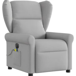 vidaXL Sillón reclinable de masaje eléctrico tela Gris nube Best