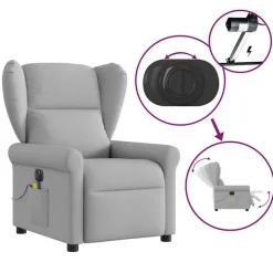 vidaXL Sillón reclinable de masaje eléctrico tela Gris nube Best