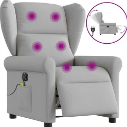 vidaXL Sillón reclinable de masaje eléctrico tela Gris nube Best