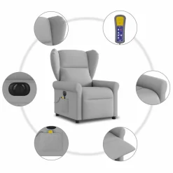 vidaXL Sillón reclinable de masaje eléctrico tela Gris nube Best