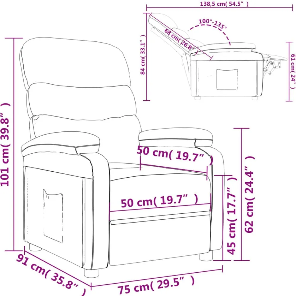 vidaXL Sillas-Sillón reclinable de cuero sintético color