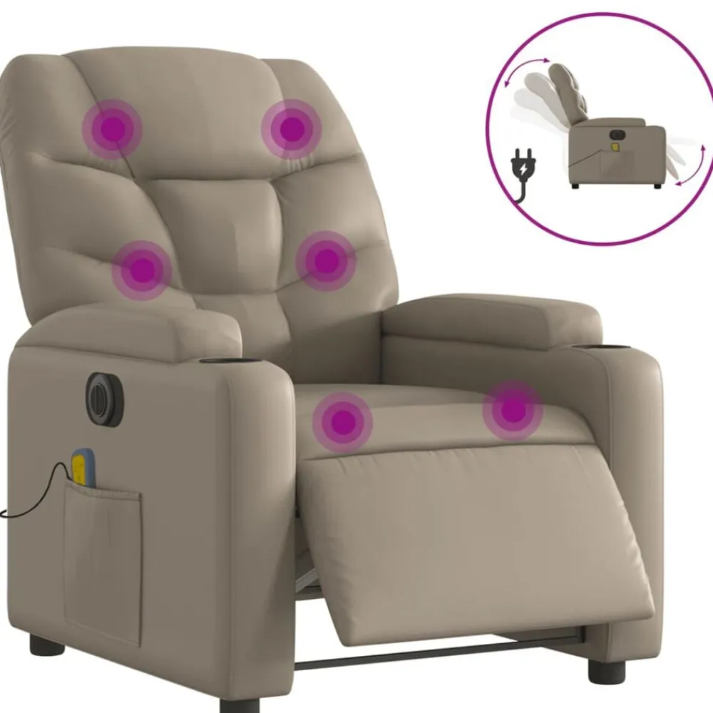 vidaXL Sillón reclinable de masaje eléctrico cuero sintético Capuchino Best