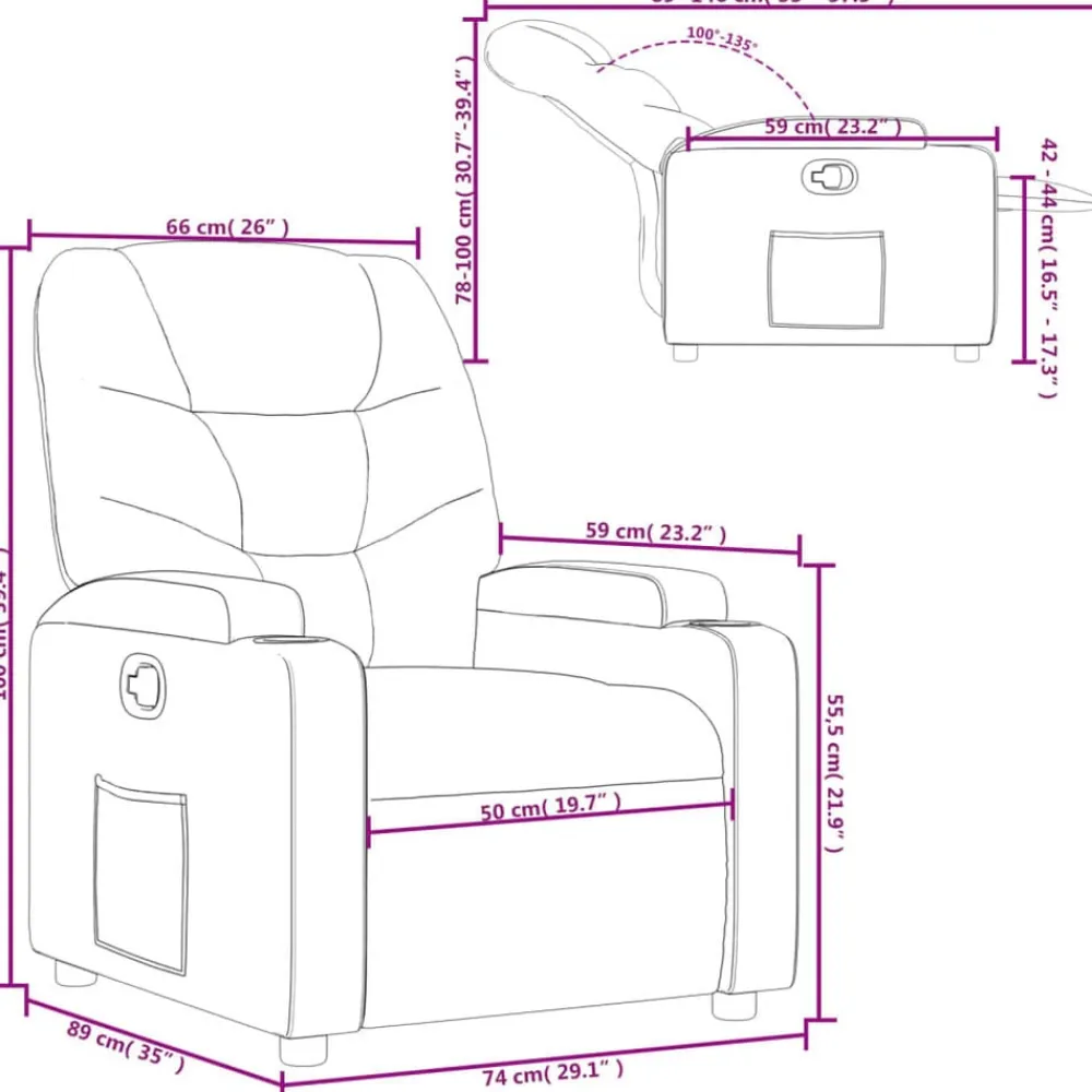 vidaXL Sillas-Sillón reclinable de tela color