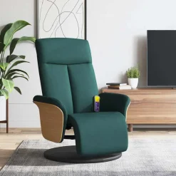vidaXL Sillón reclinable de masaje con reposapiés tela Verde oscuro New