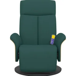 vidaXL Sillón reclinable de masaje con reposapiés tela Verde oscuro New