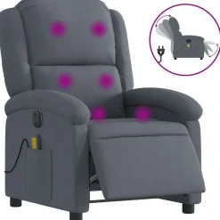 vidaXL Sillón reclinable de masaje eléctrico terciopelo Gris oscuro Online