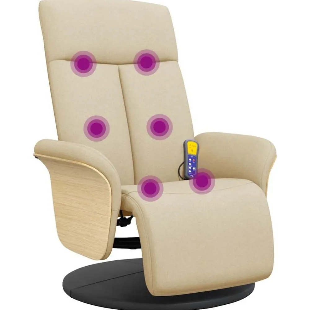 vidaXL Sillón reclinable de masaje con reposapiés tela color Crema Clearance