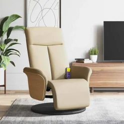 vidaXL Sillón reclinable de masaje con reposapiés tela color Crema Clearance