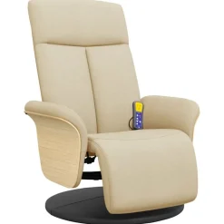 vidaXL Sillón reclinable de masaje con reposapiés tela color Crema Clearance