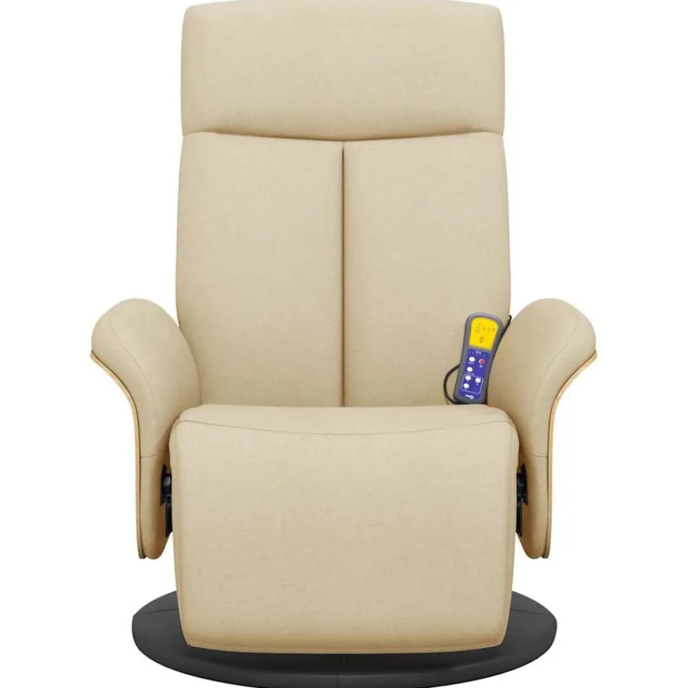 vidaXL Sillón reclinable de masaje con reposapiés tela color Crema Clearance