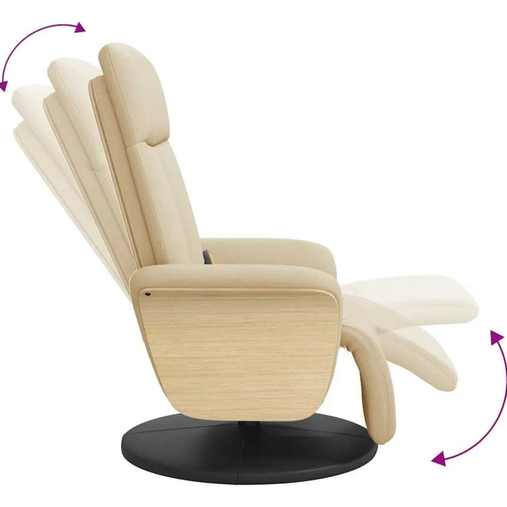 vidaXL Sillón reclinable de masaje con reposapiés tela color Crema Clearance