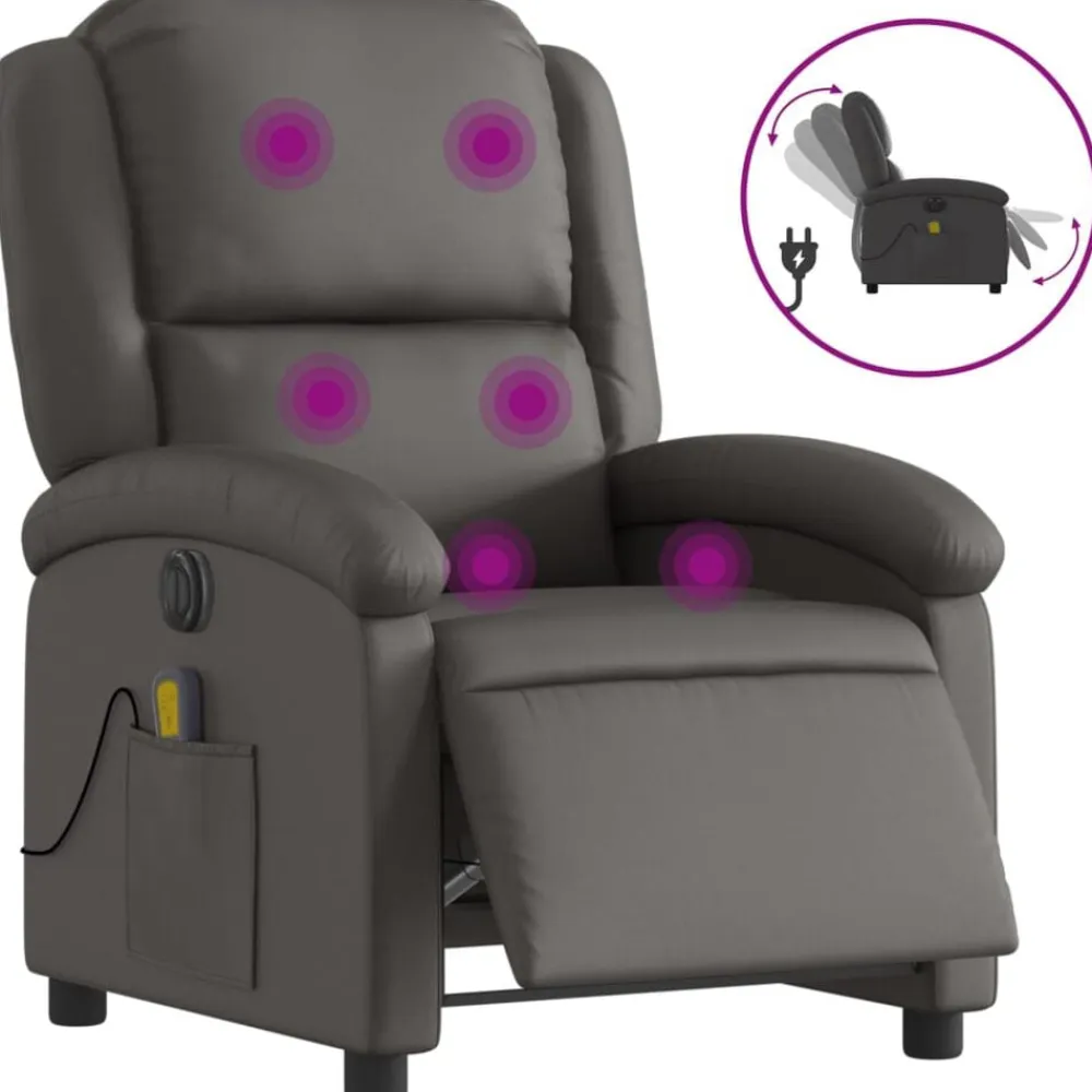 vidaXL Sillas-Sillón reclinable de masaje eléctrico cuero auténtico
