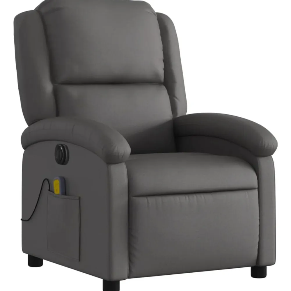 vidaXL Sillas-Sillón reclinable de masaje eléctrico cuero auténtico