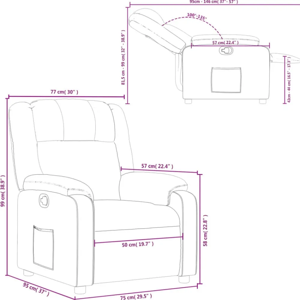 vidaXL Sillas-Sillón reclinable de cuero sintético