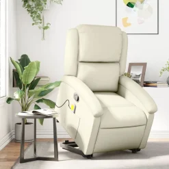 vidaXL Sillón reclinable de masaje de pie cuero artificial color Crema