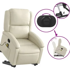 vidaXL Sillón reclinable de masaje de pie cuero artificial color Crema